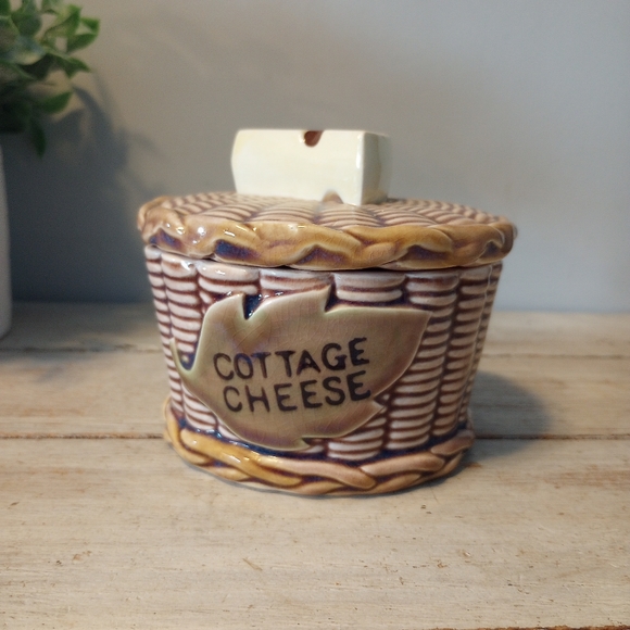 Accents Vintage Cottage Cheese Crock Wicker Style Tilso Japan Pottery